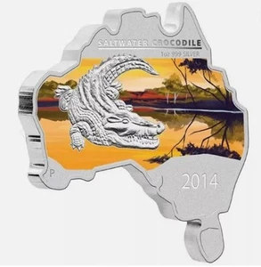 2014 Crocodile Australian Map Shaped 1oz Pure Silver Coin - ONLY 6000!!! - Picture 1 of 3