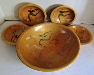 Juego de ensalada de madera con patas Munising pintadas a mano vintage - Imagen 1 de 7