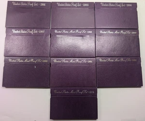 1984-1993 Lot of 10 Different U.S. Mint 5-Coin Proof Sets Clad w/OGP Box & COAs - Picture 1 of 21
