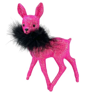 Schaller Hot Pink Glitter Female Doe Deer with Black Boa Figurine 8.75 inch New - Picture 1 of 7