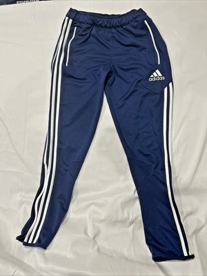 男式阿迪达斯运动慢跑裤蓝色带白色标志尺寸 YL RN88387 CA40312 — 第 1/4 张图片