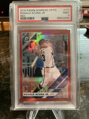 2019 Panini Donruss Optic - Ronald Acuña Jr. #177 Red Prizm /60 PSA 9 MT Braves - Image 1 of 3