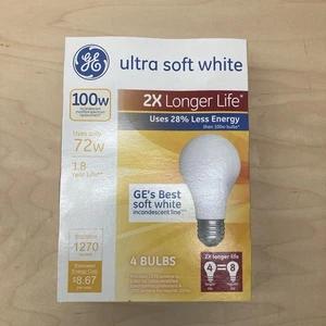 GE Light Bulbs Ultra Soft White 100 Watt 1 pack of 4 Light bulbs New Old Stock - Picture 1 of 4