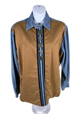 Camisa Wrangler Azul Denim Imitación Gamuza Años 80 Manga Larga Botón Vaquera Occidental L Foto 1 de 4