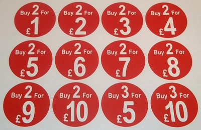 Buy 2 for £5 Butchers Discount Promotional Stickers 12 Price Labels In 6 Sizes