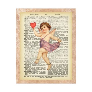 Vintage Victorian Cherub Art Printed on Antique Dictionary Paper  - Picture 1 of 4