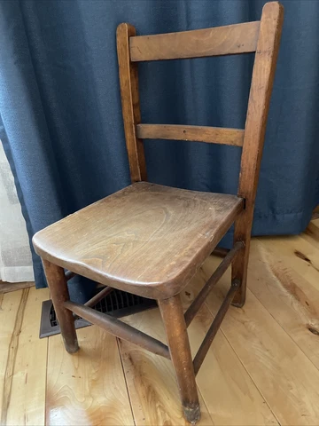 Vintage Rustic Child/Kid Solid Oak Wood School Playroom Desk Chair 25” tall Cover