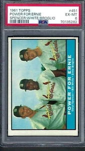 1961 Topps # 451 Power For Ernie Spencer/ White/ Broglio Cards EX MT PSA 6 - Picture 1 of 1