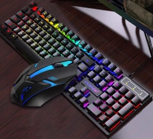 Gaming Keyboard and Mouse Combo Mechanical Feel Wired Keyboard & Mouse Set 104ke - Picture 1 of 9