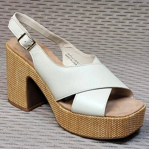 M&S Echtleder hohe Plateau Slingback SANDALEN ~ Größe 7 ~ ELFENBEIN (UVP 59 £) - Bild 1 von 6