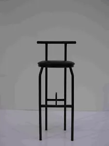Taburete de bar Retrodesign años 80, acero recubierto negro con acolchado de cuero negro - Imagen 1 de 1