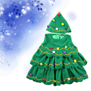  Christmas Tree Hat and Dress Children Kids Skirt Outfits Fancy up Toddler Top