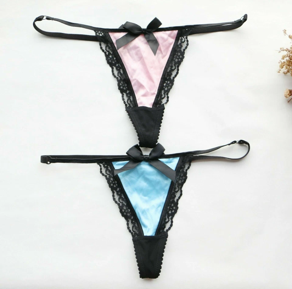 Women Sexy Thongs Satin&Bow T-back underwear High cut/Leg G-string Knickers XS-S - Image 1 of 1