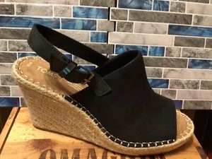 Toms Monica schwarze Damen-Oxford-Sandalen mit Keilabsatz Fersenriemen Größe 10 NEU - Bild 1 von 6