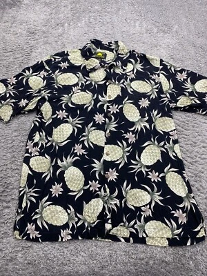 Camisa masculina Palm Avenue grande preta abacaxi floral estilo havaiano ajuste relax rayon - Imagem 1 de 4