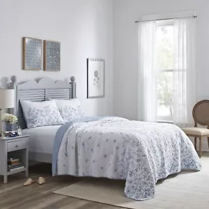 Laura Ashley Flora Quilt Set 3PC 100% Cotton Reversible Natural Eco-Friendly - Picture 1 of 38