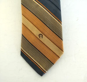 Herren Vintage schmale Etienne Aigner hellbraun blau gestreifte Krawatte 60" x 3" - Bild 1 von 7