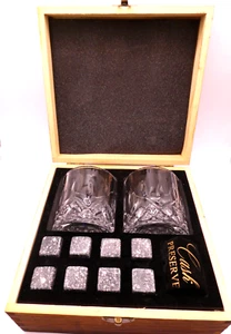 Whiskyglas Set mit 2 Gläsern, Steinen & Samtbeutel in brauner Holzbox - Bild 1 von 7