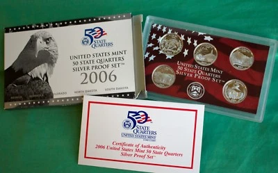 2006 S Proof State Quarter Silver 5 Coin Statehood 25c Set with Box and COA - Image 1 of 3