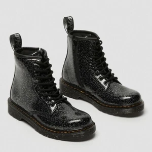 $75 Dr. Martens Junior 1460 Black Cosmic Silver Glitter Lace Up Zipper Boots 2 - Picture 1 of 15
