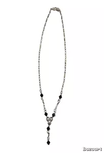 Collana Vintage Avon Tono Argento Nero Bicono Lucite Perline Y Goccia Pendente 16" - Foto 1 di 24