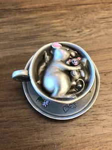 Vtg. 1984 Hudson Pewter 3437 Mouse Sleeping in Teacup with Teddy Figurine - Picture 1 of 9
