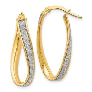 14k Yellow Gold Glimmer Infused Oval Twist Hoop Earrings 2.23g, L- 28mm, W- 13mm - Picture 1 of 4