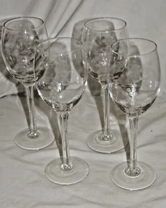 4er Set Traube & Weinrebe geätztes Muster 8" hoch Weißweingläser - Bild 1 von 4