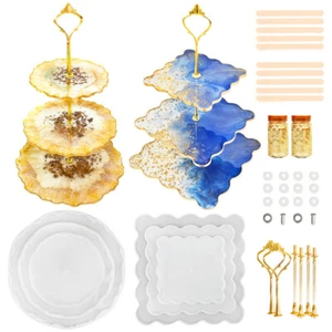 Square Tray Resin Mold Epoxy Resin 3 Tier Cake Stand Molds w/ Hardware Fittings - Picture 1 of 19