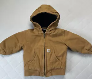 Carhartt Jacket Kids 18 Months Brown Hooded Outdoor Full Zip - Picture 1 of 12