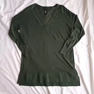 Lafayette 148 Tunic Women's M Forest Green V-Neck Open Side Slit Cotton Blend - Picture 1 of 7