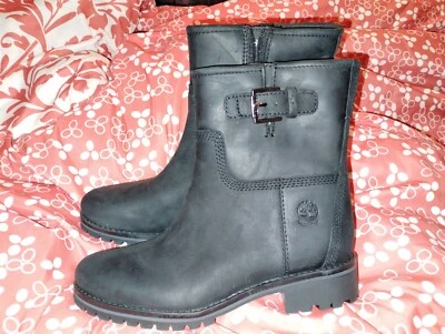 Женщин размер 6 Timberland ботинки основной холм мотоциклиста езды водонепроницаемый черный кожаный новый - Изображение 1 из 4