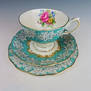 Plato platillo taza Royal Albert Enchantment Trio forma Malvern turquesa años 60 - Imagen 1 de 11