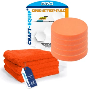 8er Pack Craft-Equip PRO 80mm RO Polierschwämme ONE-STEP ORANGE+Microfasertücher - Bild 1 von 1