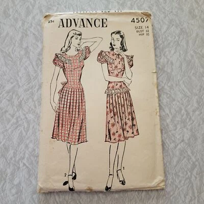Advance Sewing Pattern 4507 Drop Waist Day Dress Bow Accent Bust 32 Size 14 - Image 1 of 4