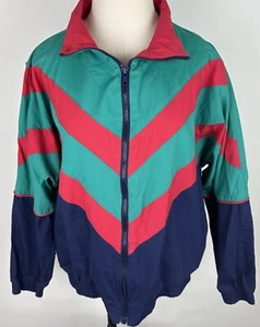 Chaqueta cortavientos vintage años 90 MUJER 16/XL bloque de color mitreado rayas grunge - Imagen 1 de 15