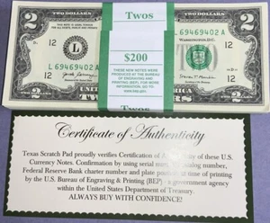 US $2 Two Dollar Bill REPEATERS!!, SERIES 2017A, UNCIRCULATED, SAN FRANCISCO! - Picture 1 of 7