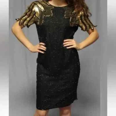 NWT Stenay Vintage Formal Dress Black Gold Sequin Size 8 - Image 1 of 4
