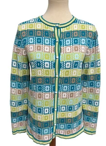 Breckenridge Women's Long Sleeve Light Blue And Green Button Up Sweater Size PS - Picture 1 of 11