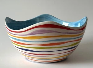BASSANO KERAMIK  Schüssel 24 cm  BUNTE LINIEN  Azur MEDITERRANES GESCHIRR - Bild 1 von 5