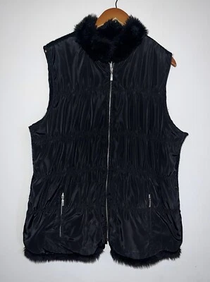 Chico’s Chaleco Tejido/Afombado Forrado de Piel Sintética Negro Bolsillos con Cremallera Cálido Acogedor Talla XL Foto 1 de 4