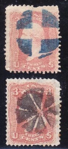 US Scott 88 & 94 old 3c Washington E & F grills U/F-VF fancy cancel CV $45 - Picture 1 of 1