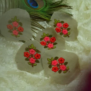 VERY OLD ANTIQUE Vintage 5Pcs Rare Appliques Green Cotton Hand Embroidered Patch - Picture 1 of 7