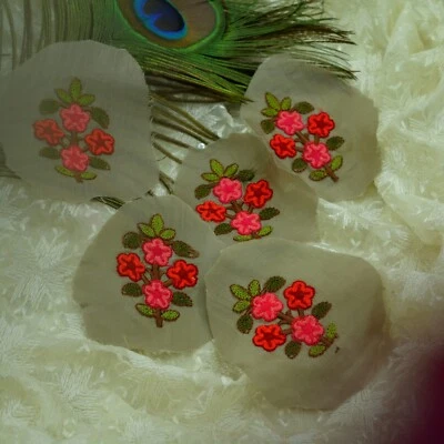 VERY OLD ANTIQUE Vintage 5Pcs Rare Appliques Green Cotton Hand Embroidered Patch - Image 1 of 4