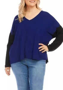 Karen Kane Color Block Top Women's Plus Size 1X Blue Black V-Neck - Picture 1 of 12