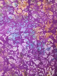 Colorful Sewing Quilting Purple and Blue Floral Batik Flannel Fabric 3/4 Yard - Picture 1 of 3