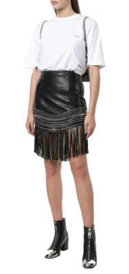 Balmain Paris Leder Fringed Mini Rock Studs Metal Kette mit Fransen 38 - Bild 1 von 4