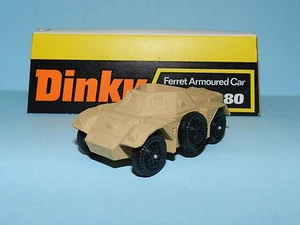 DINKY TOYS 680 FERRET ARMOURED CAR (LIGHT TAN) MINT ON CARD BASE NO PLASTIC TOP - Picture 1 of 1