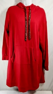 Torrid Long Hoodie Dress Size 1 Jester Red Embellished Ties Fleece Sweatshirt 1X - Picture 1 of 11