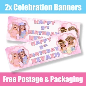 Personalised Roblocks Girl Banners Birthday / Celebration - Any Name & Age x 2 - Picture 1 of 3